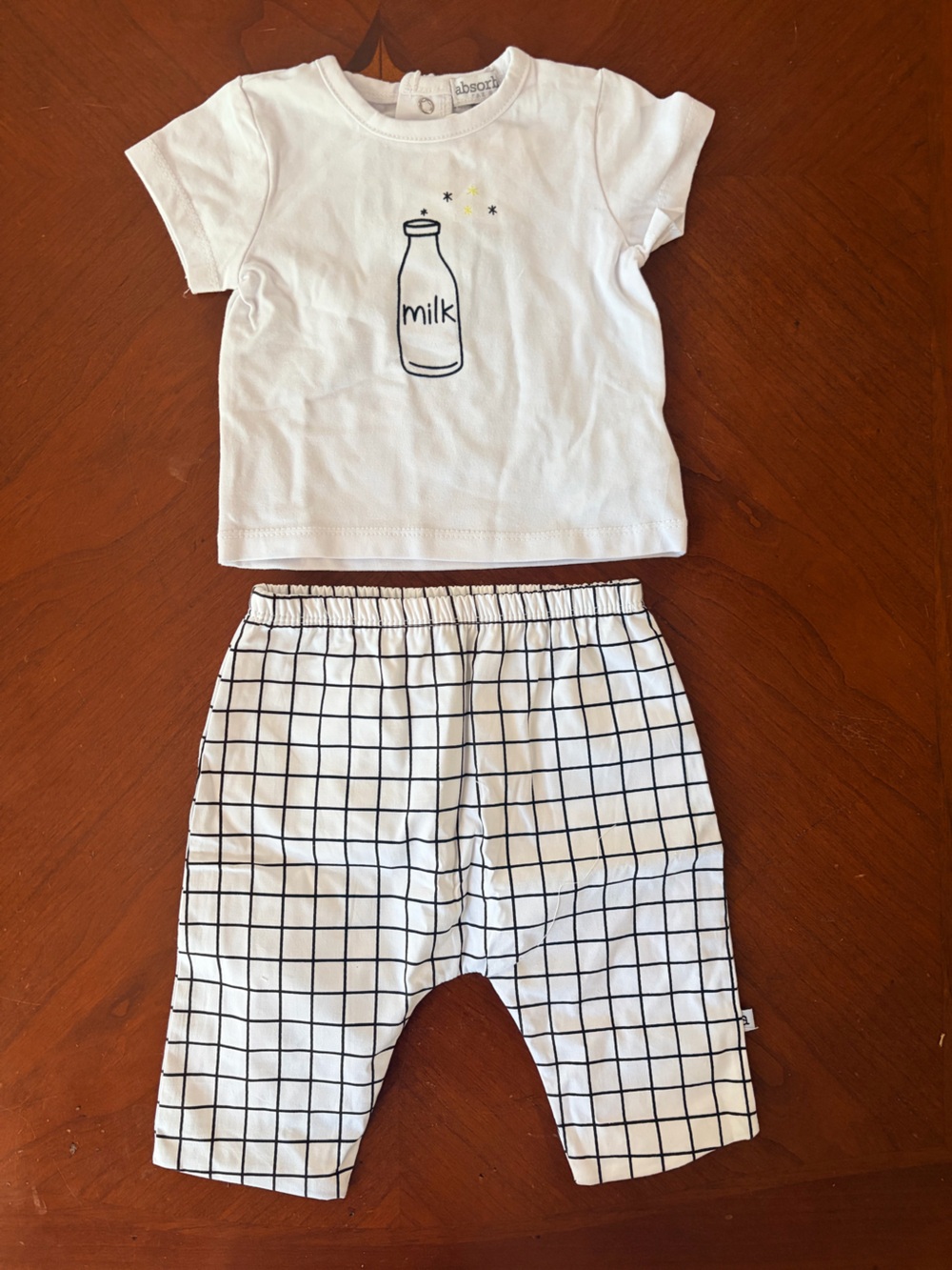 Absorba White and Black Grid Baby Matching Set